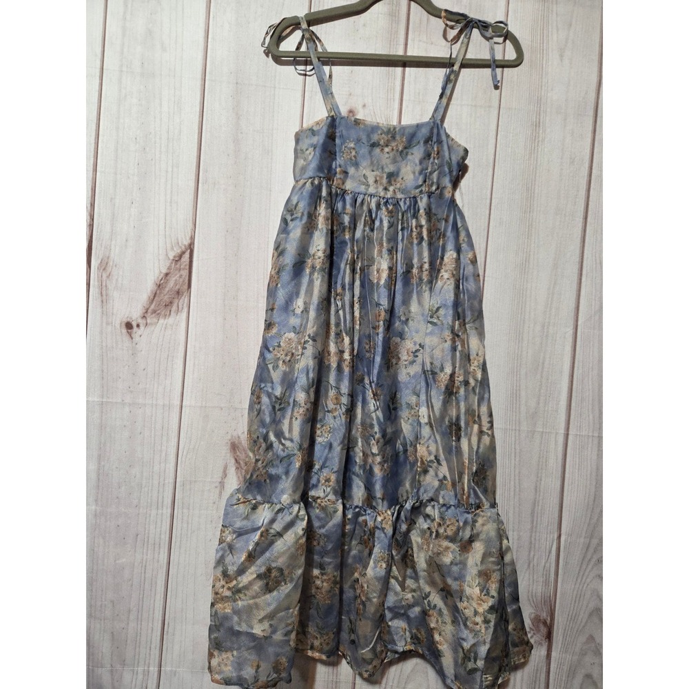 Wild Fable Blue Floral Tiered Sleeveless Midi Dress‎ Mock Tie Shoulder XXS NWT